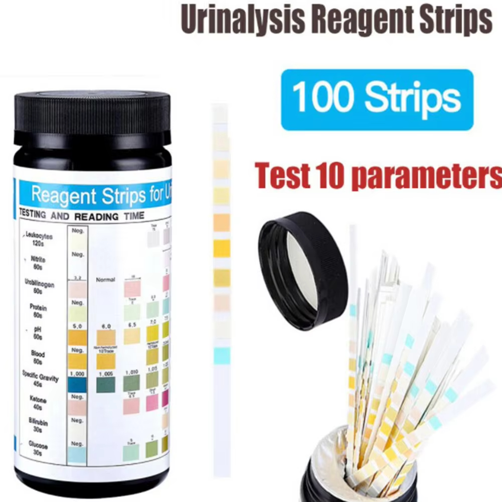 Urinalysis Reagent Strip - 100 Tiras Reactivas URS-10T para Análisis